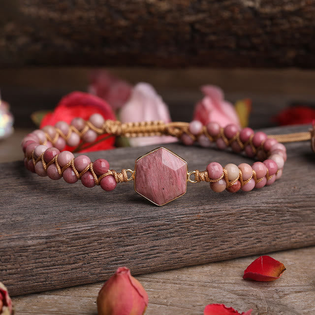 Pulsera trenzada de cuentas hexagonales de cristal crudo de Olivenorma