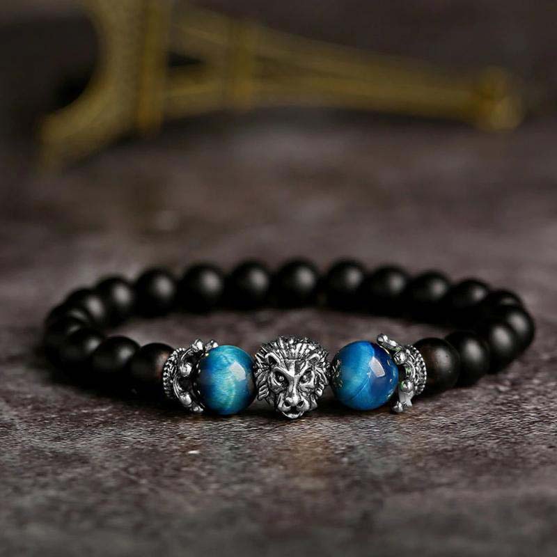 Pulsera con símbolo de león y piedra de cristal natural de Olivenorma
