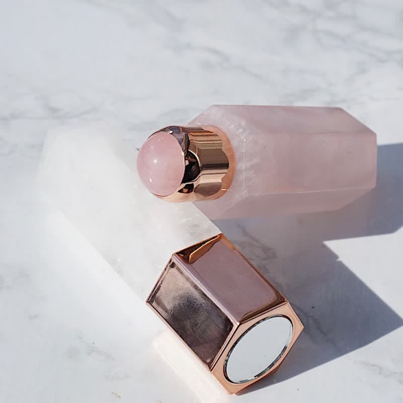 Varitas de cristal con aceite esencial energético de cuarzo rosa de olivenorma