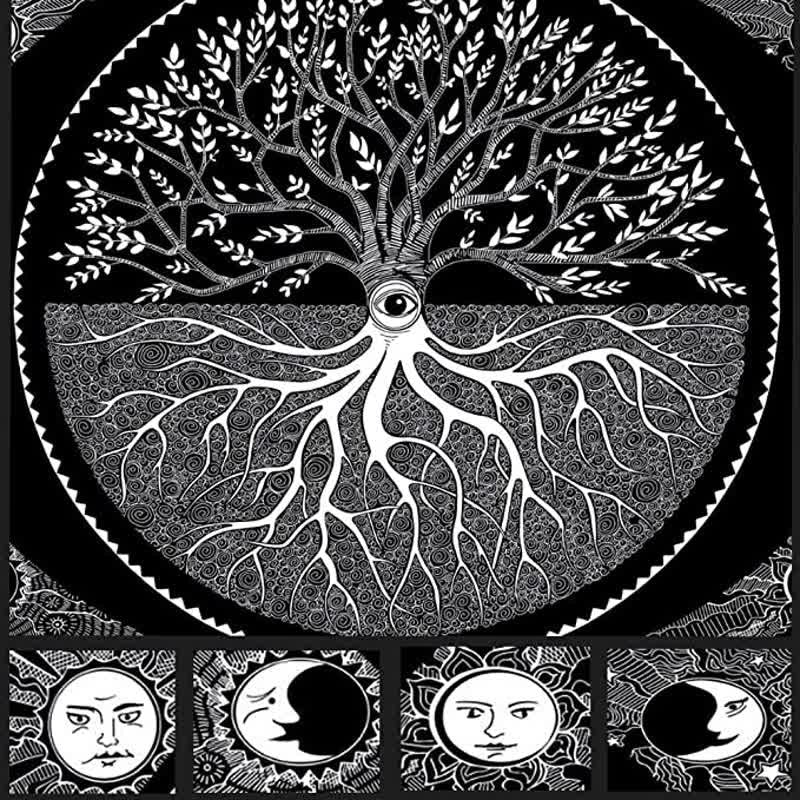 Tapiz colgante de pared con diseño del árbol de la vida y arte de meditación