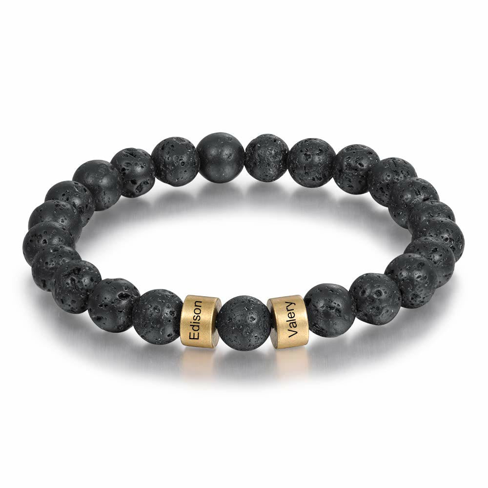 Pulsera de hombre personalizada con cuentas grabadas en piedra natural de Olivenorma