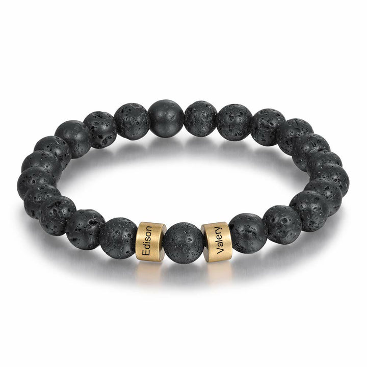 Pulsera de hombre personalizada con cuentas grabadas en piedra natural de Olivenorma