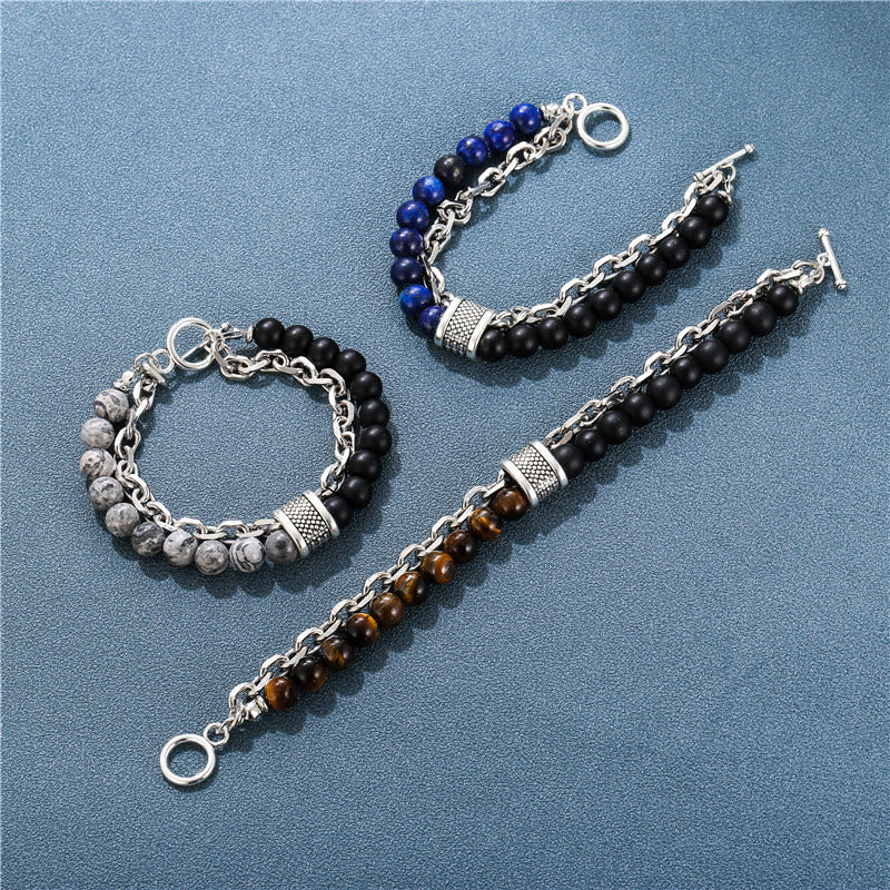 Pulsera para hombre con forma geométrica y combinación de piedras esmeriladas estilo punk de Olivenorma 