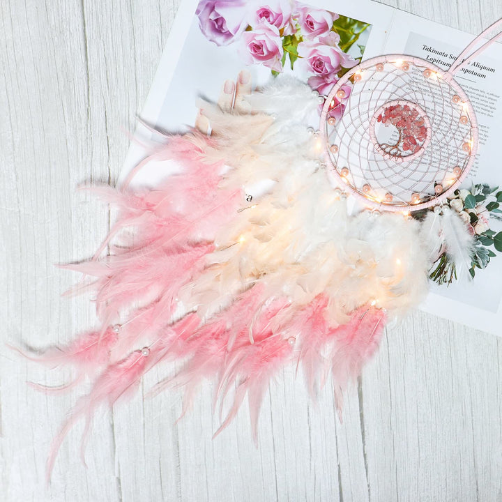 Atrapasueños con plumas de árbol de la vida de cristal de Olivenorma