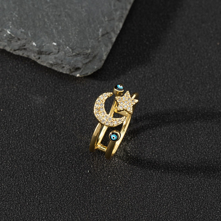 Anillo de circonita blanca de Olivenorma Anillo ajustable con diseño de mal de ojo