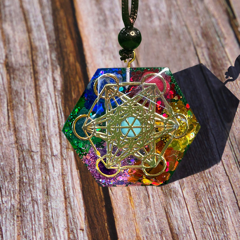 Collar de meditación con el símbolo del cubo de Metatrón del chakra Olivenorma