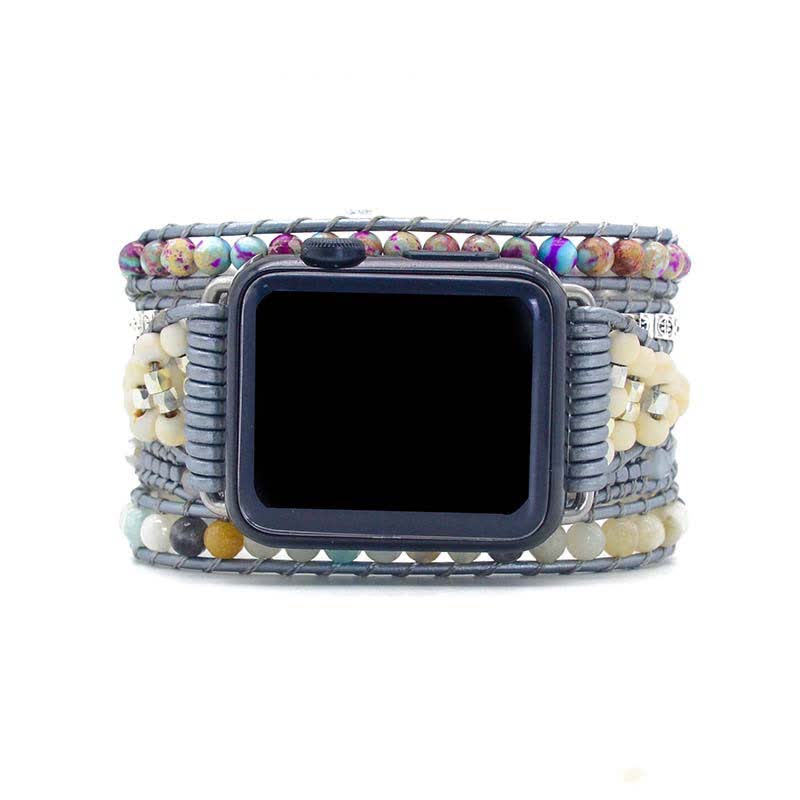 Pulsera envolvente con correa para Apple Watch de jaspe natural y amazonita de Olivenorma