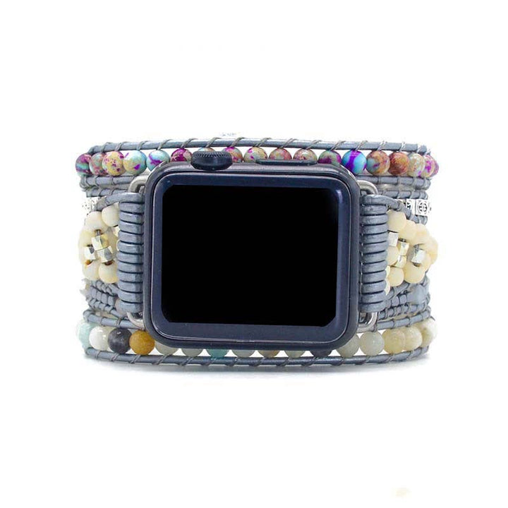 Pulsera envolvente con correa para Apple Watch de jaspe natural y amazonita de Olivenorma