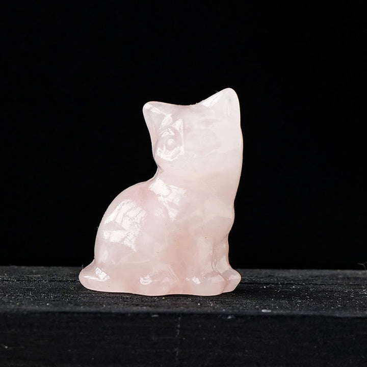 Adorno con piedra preciosa tallada en forma de gato de la suerte de cristal natural de Olivenorma