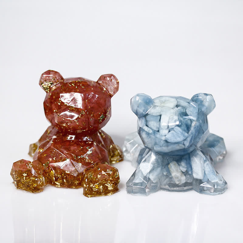 Espejo de cristal de Olivenorma con forma de oso y piedras preciosas decorativas