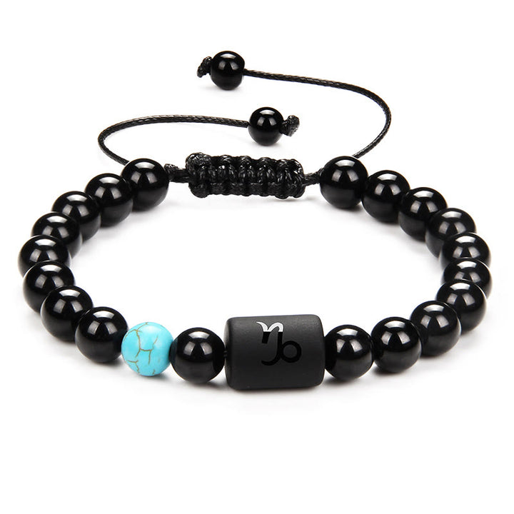 Pulsera tejida para hombre con ónix negro natural del zodiaco de Olivenorma