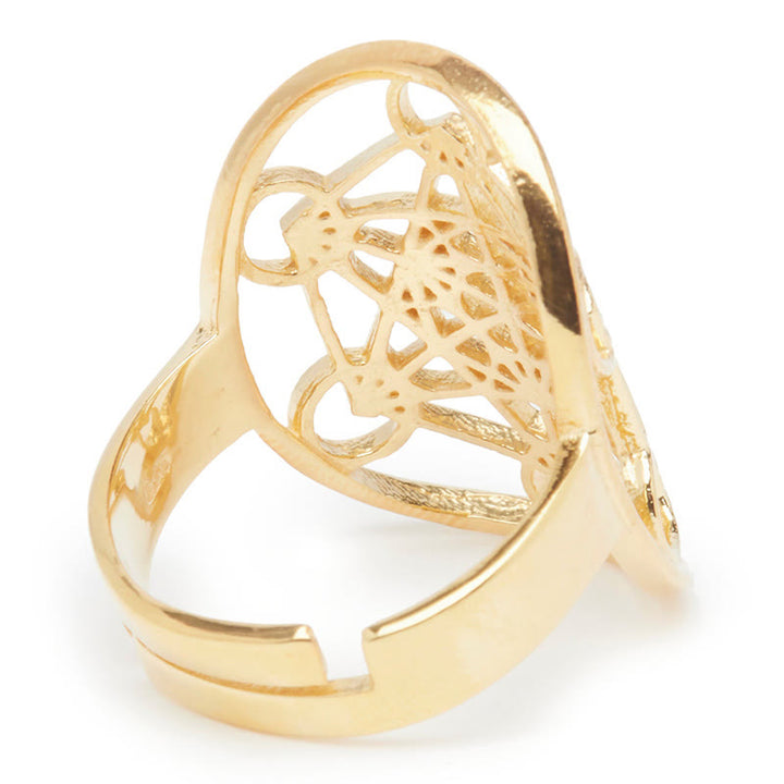 Anillo ajustable de acero inoxidable con símbolo del cubo de Metatrón de Olivenorma 