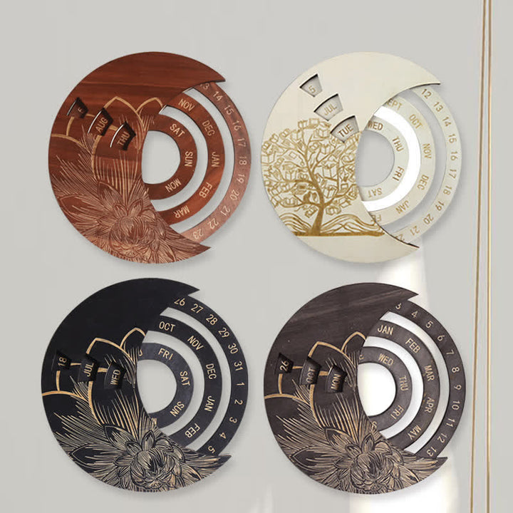 Calendario perpetuo de luna creciente de madera con forma de círculo de Olivenorma