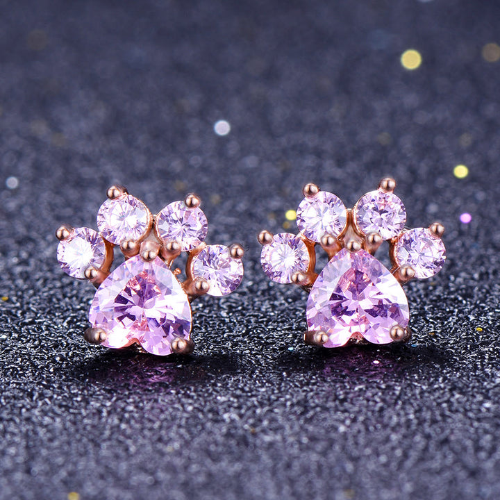 Pendientes de pata de gatito con circonita blanca y ópalo kawaii de Olivenorma