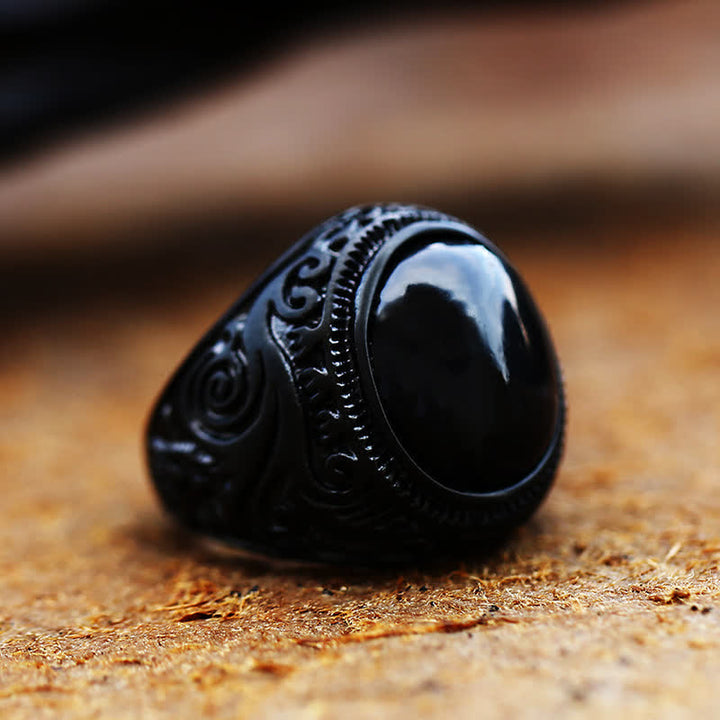 Anillo de acero inoxidable con turquesa negra de Olivenorma