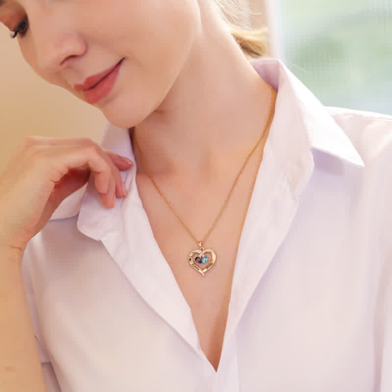 Collar con piedras de nacimiento en forma de corazón grabado y personalizado de Olivenorma - image 14