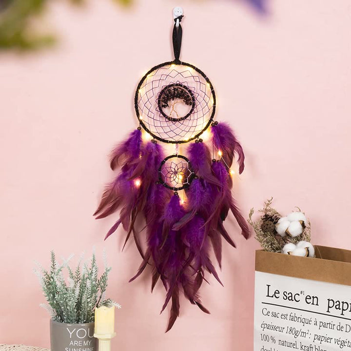 Atrapasueños con forma de árbol de la vida de cristal de amatista de Olivenorma