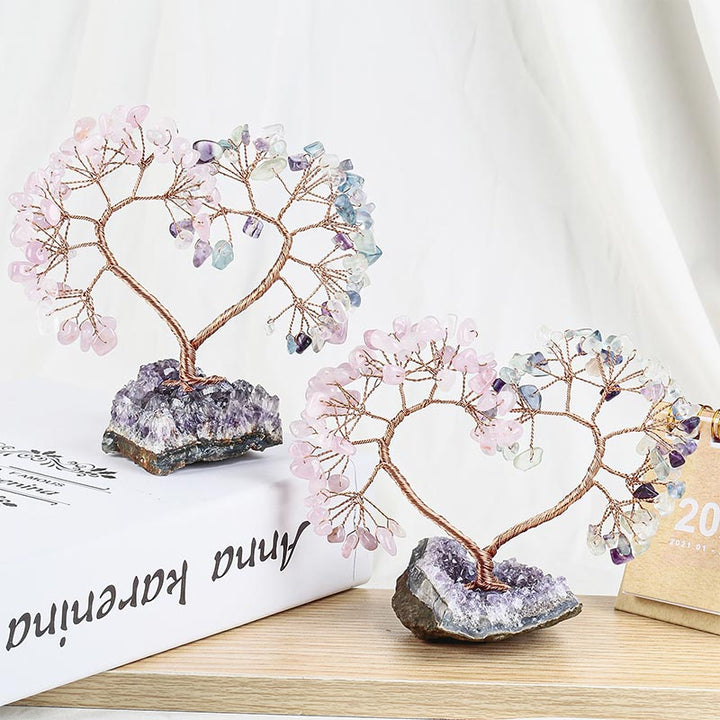 Árbol del amor Feng Shui con piedra de cristal natural.