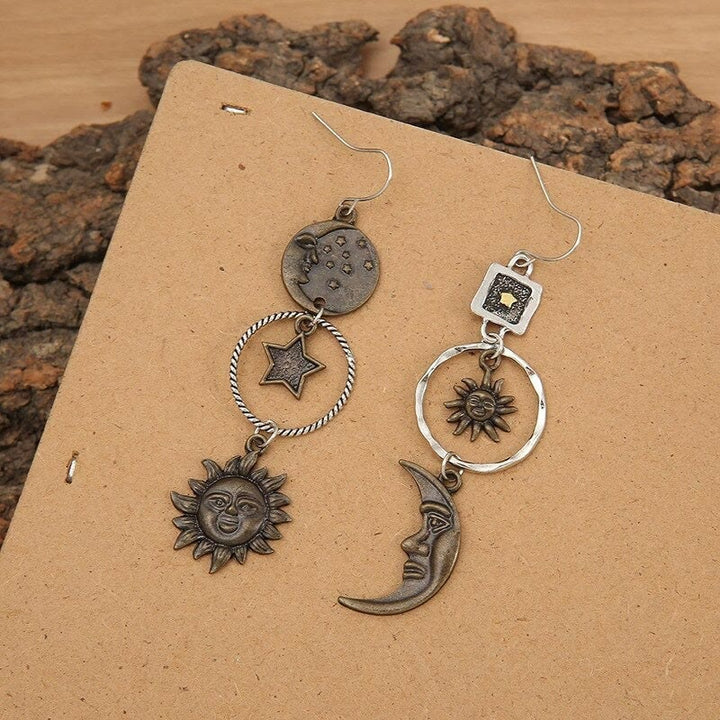 Pendientes colgantes con forma de sol y luna y cara de Olivenorma Pendientes bohemios