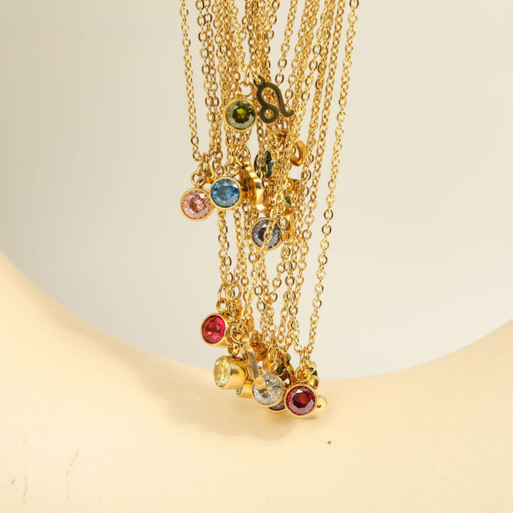 Collar de acero inoxidable con piedra natal y runa del zodíaco de Olivenorma