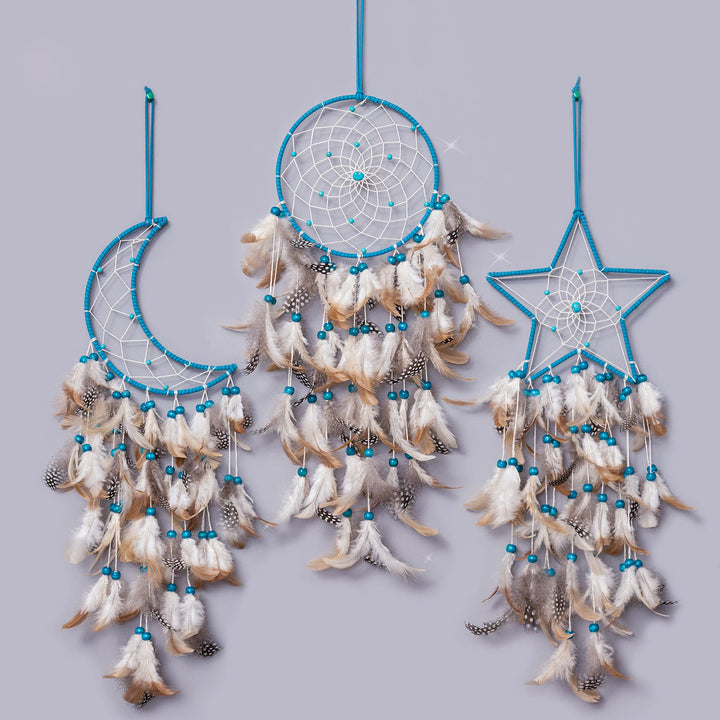 Atrapasueños con forma de sol, estrellas y luna turquesa de Olivenorma