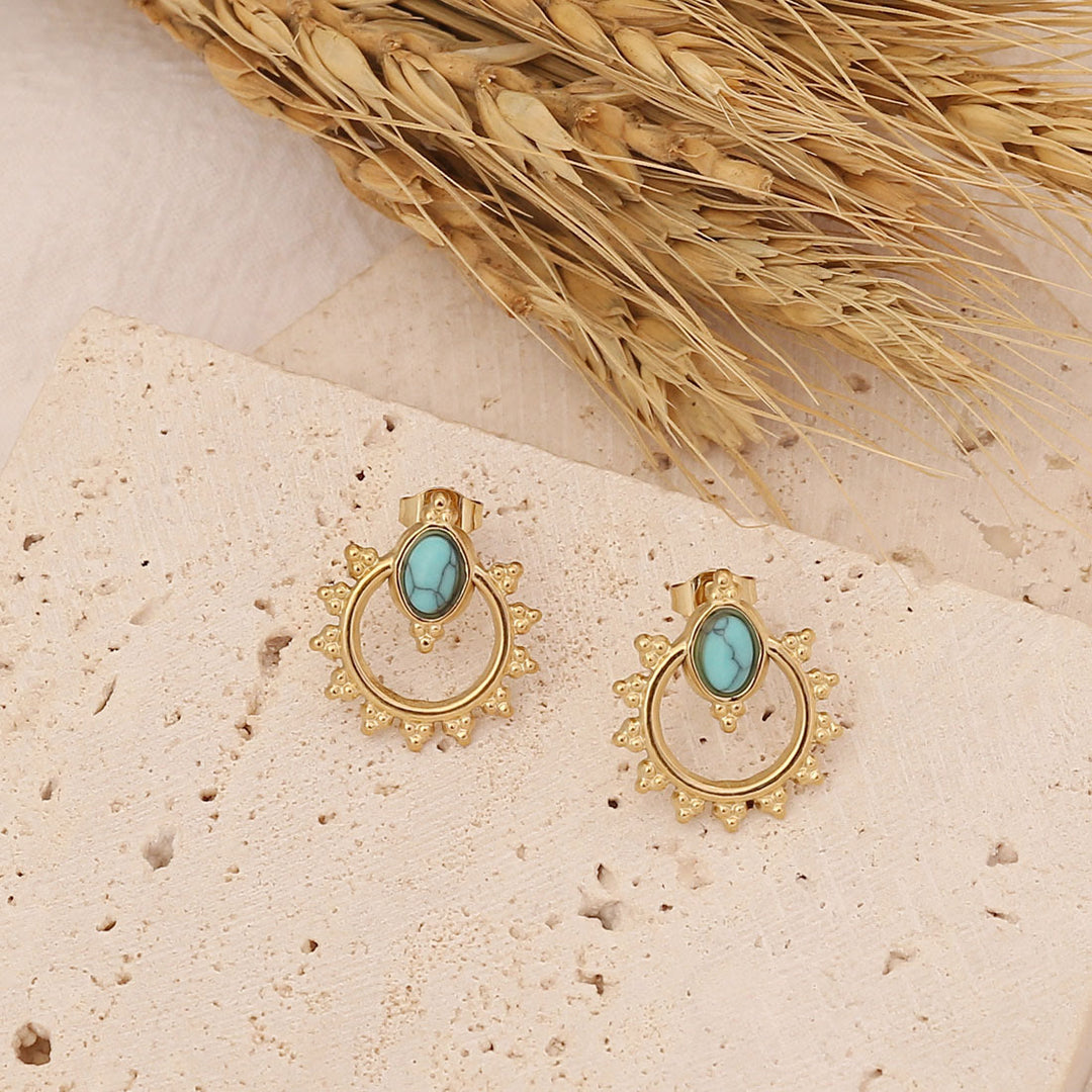 Collar, pulsera y pendientes con colgante de estrella y sol turquesa de Olivenorma
