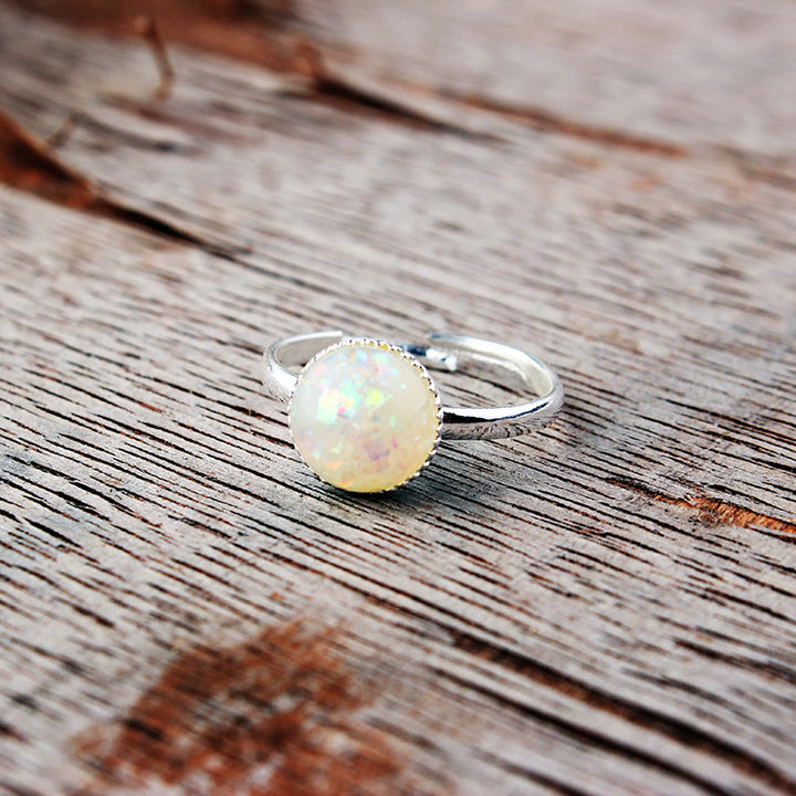 Anillo ajustable de medio círculo sencillo con piedra lunar y ópalo de Olivenorma
