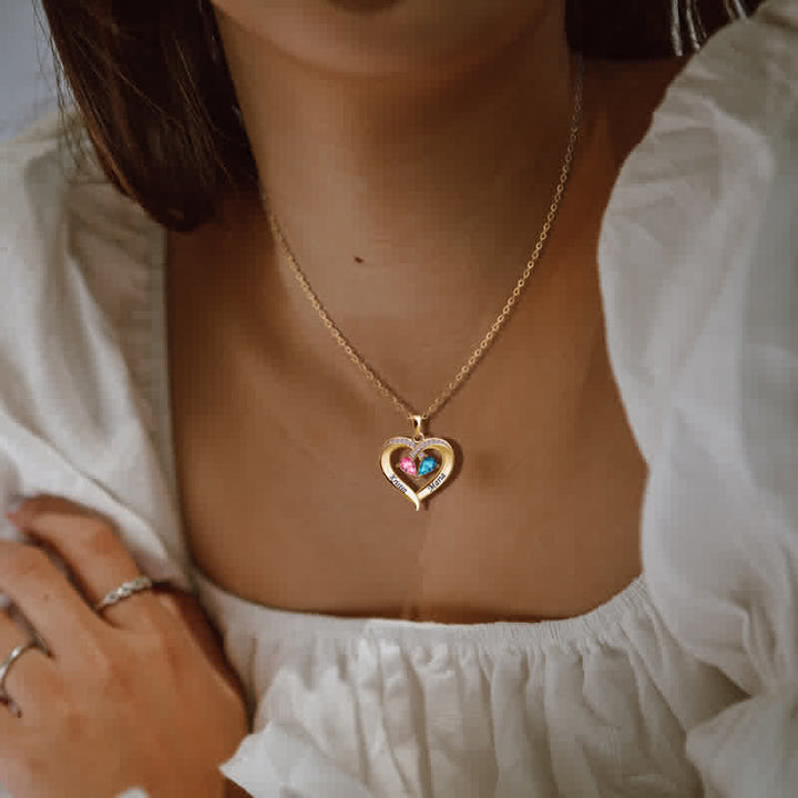 Collar con piedras de nacimiento en forma de corazón grabado y personalizado de Olivenorma - image 2