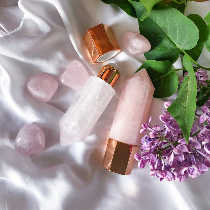Varitas de cristal con aceite esencial energético de cuarzo rosa de olivenorma