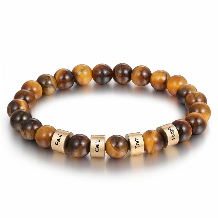 Pulsera de hombre personalizada con cuentas grabadas en piedra natural de Olivenorma