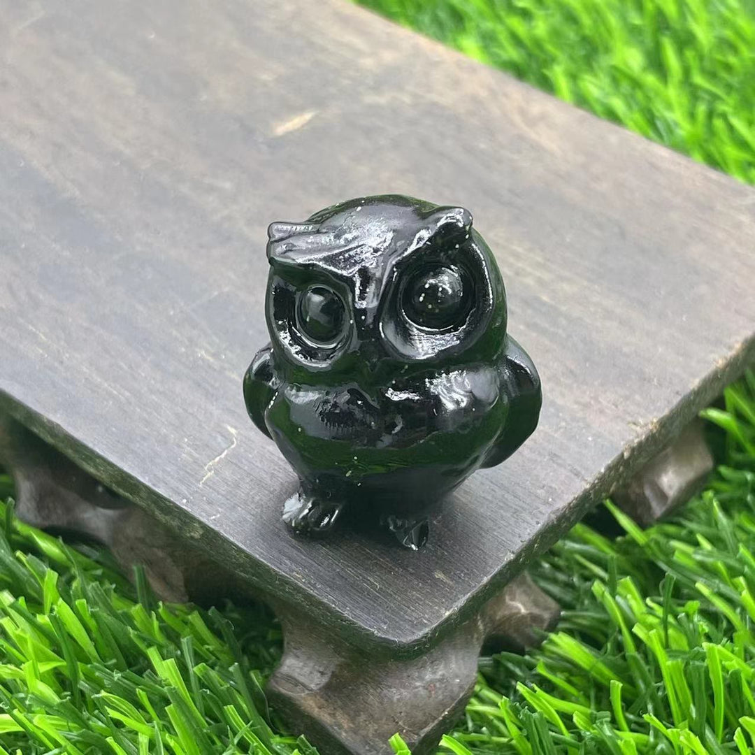 Adorno de búho de cristal natural de 3,5 cm de Olivenorma con piedras preciosas decorativas