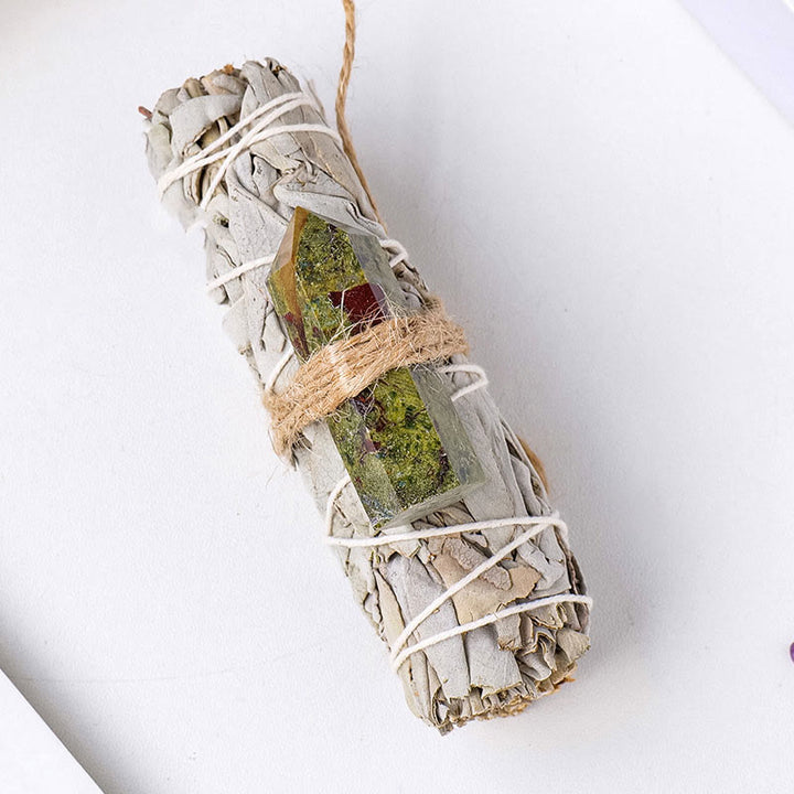 Cristal de prisma hexagonal de salvia blanca de Olivenorma , decoración con piedras preciosas para aromaterapia