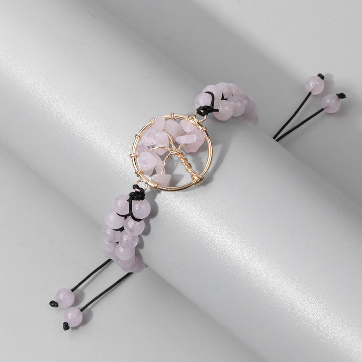 Pulsera de árbol de la vida trenzada doble con cuentas de 6 mm de Olivenorma