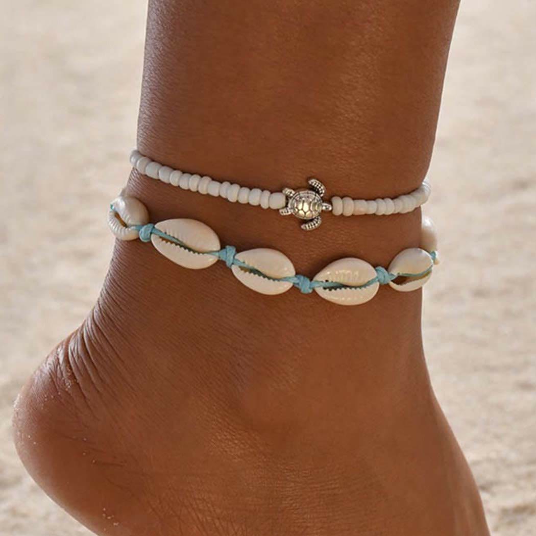Tobillera con cuentas de tortuga y aleación de conchas marinas estilo bohemio de Olivenorma