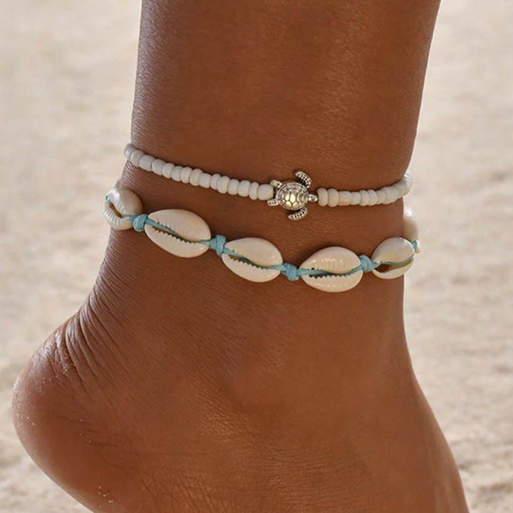Tobillera con cuentas de tortuga y aleación de conchas marinas estilo bohemio de Olivenorma