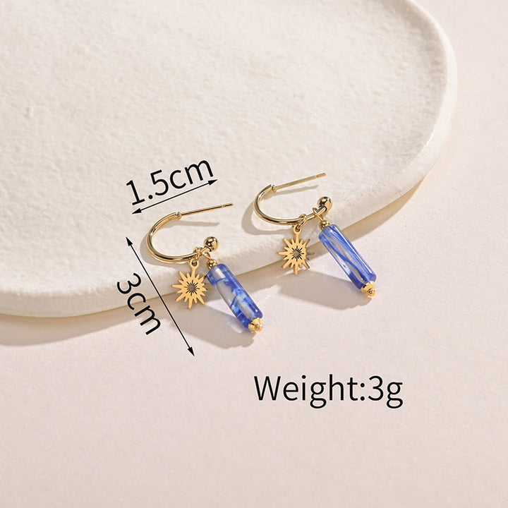 Pendientes de acero inoxidable de 14 k con colgante de pilar de piedra natural Olivenorma