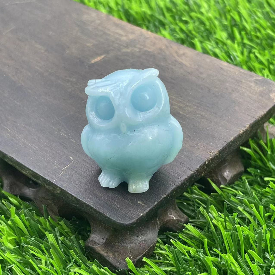 Adorno de búho de cristal natural de 3,5 cm de Olivenorma con piedras preciosas decorativas