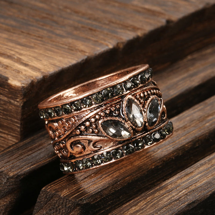 Anillo de piedra lunar gris bohemia de bronce y oro de Olivenorma