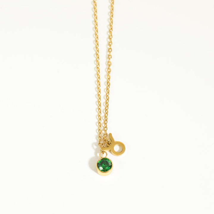 Collar de acero inoxidable con piedra natal y runa del zodíaco de Olivenorma