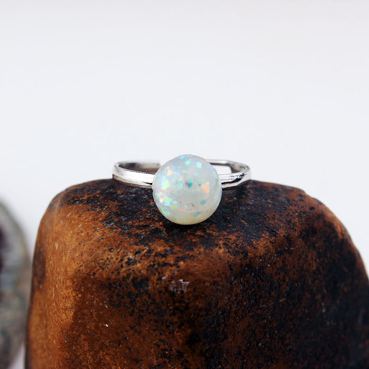 Anillo ajustable de medio círculo sencillo con piedra lunar y ópalo de Olivenorma