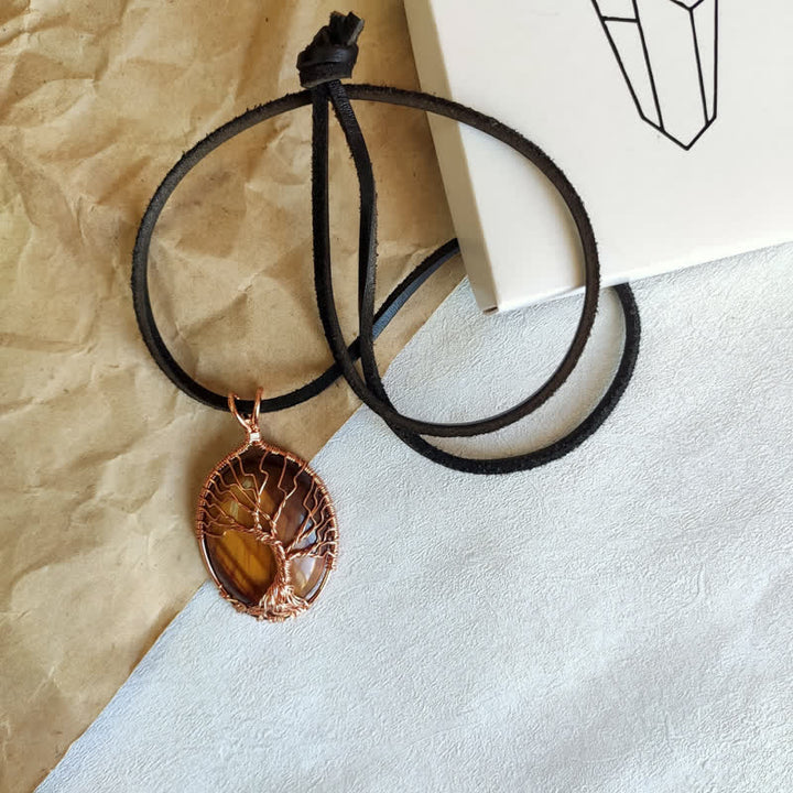 Collar con piedra preciosa del árbol de la vida y ojo de tigre ovalado de Olivenorma