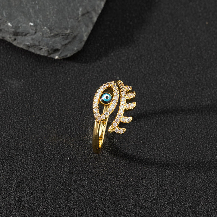 Anillo de circonita blanca de Olivenorma Anillo ajustable con diseño de mal de ojo