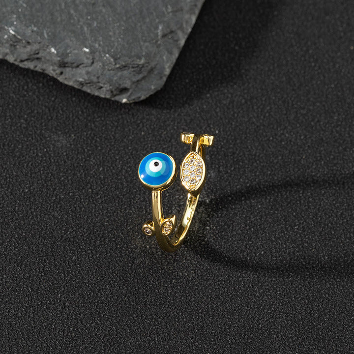 Anillo de circonita blanca de Olivenorma Anillo ajustable con diseño de mal de ojo