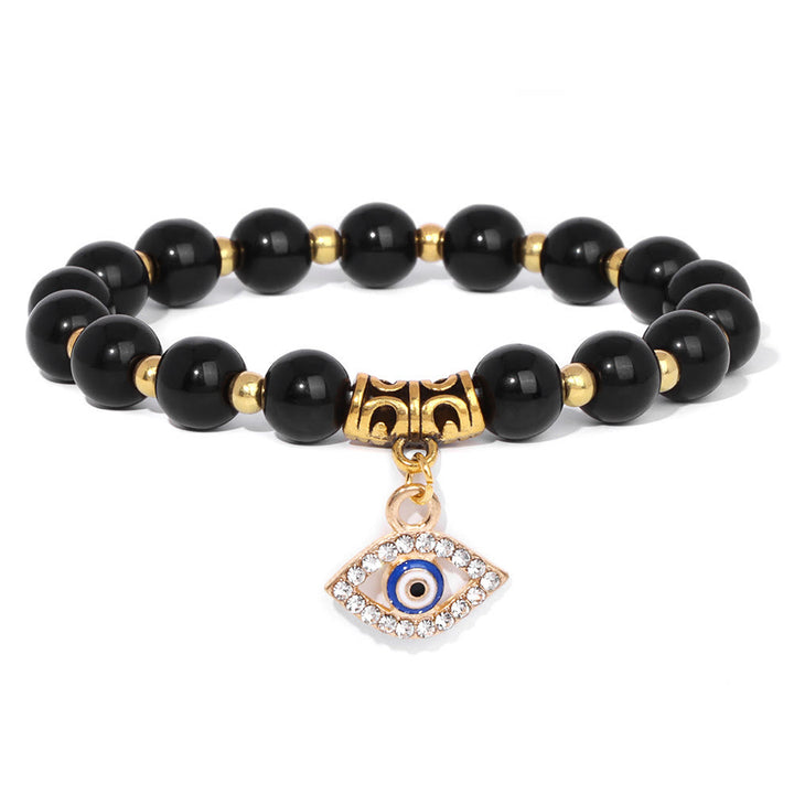 Pulsera con colgante de ojo malvado y cuentas de piedra natural de Olivenorma