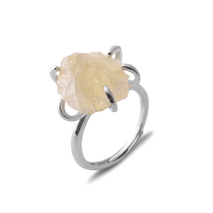 Anillo ajustable de cristal natural de seis garras de Olivenorma