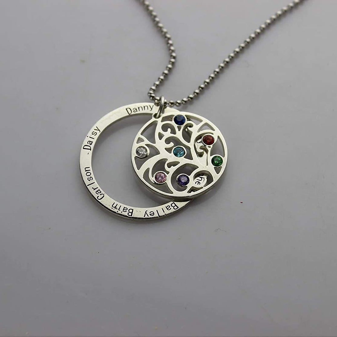 Collar con grabado de nombre y piedra natal del árbol de la vida de Olivenorma