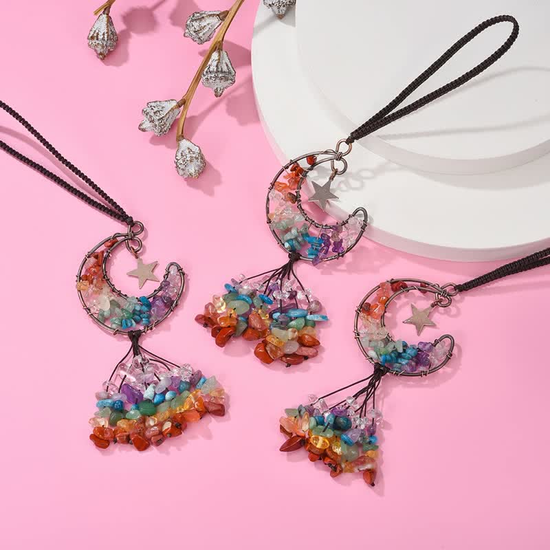 Carillón de viento de cristal para chakras de la luna y la estrella de Olivenorma