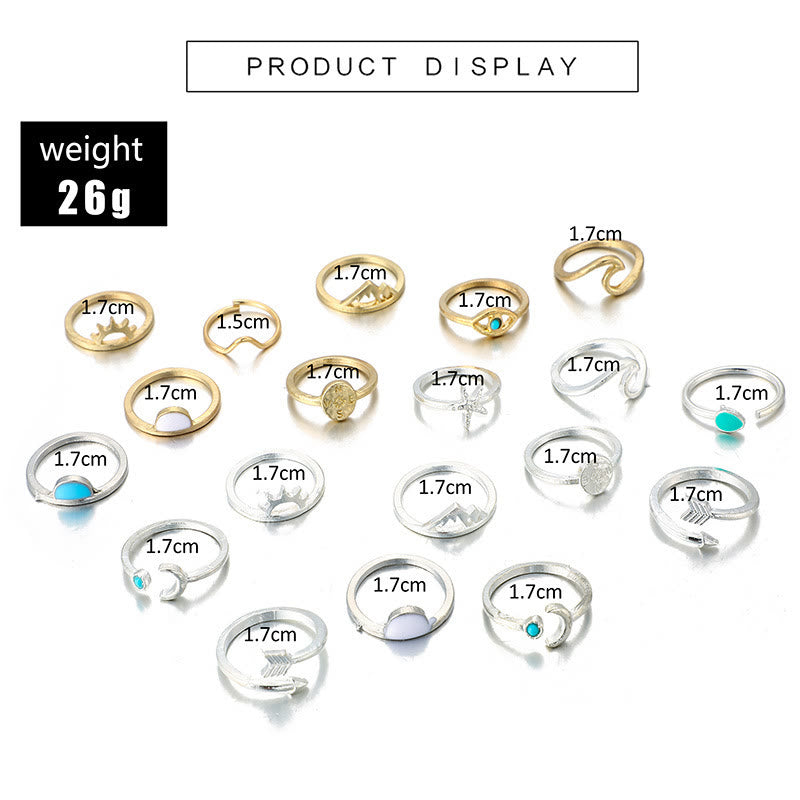 Juego de 19 anillos ajustables de turquesa y amazonita de Olivenorma 