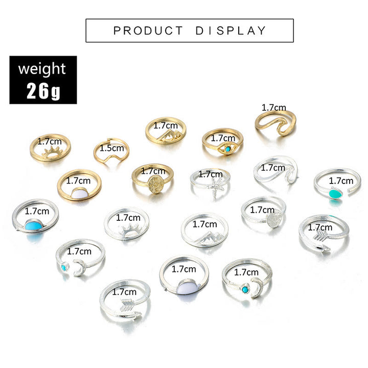 Juego de 19 anillos ajustables de turquesa y amazonita de Olivenorma 