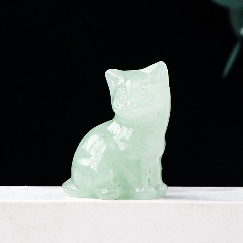 Adorno con piedra preciosa tallada en forma de gato de la suerte de cristal natural de Olivenorma